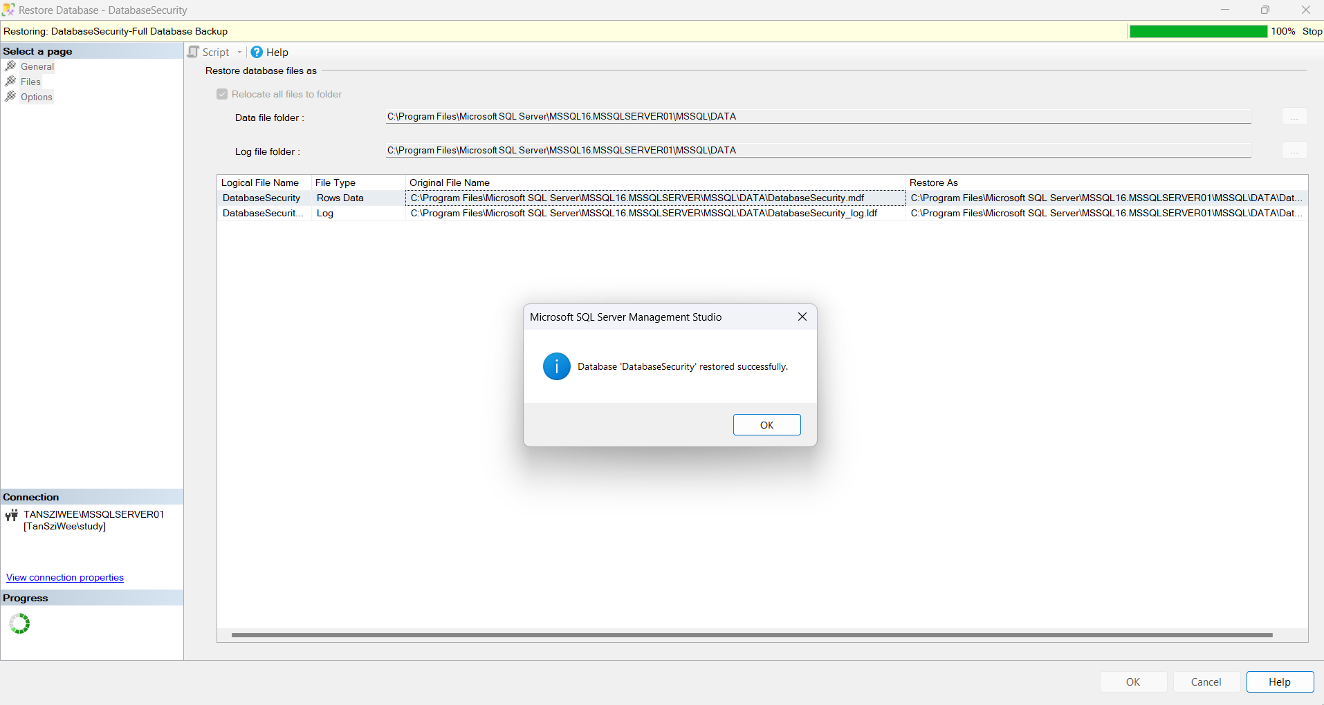 Restore the database